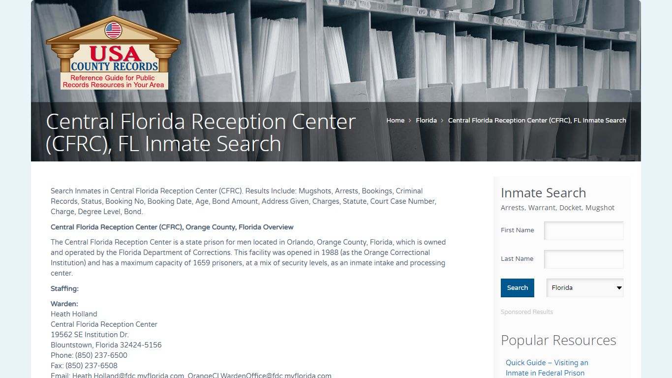 Central Florida Reception Center (CFRC), FL Inmate Search ...